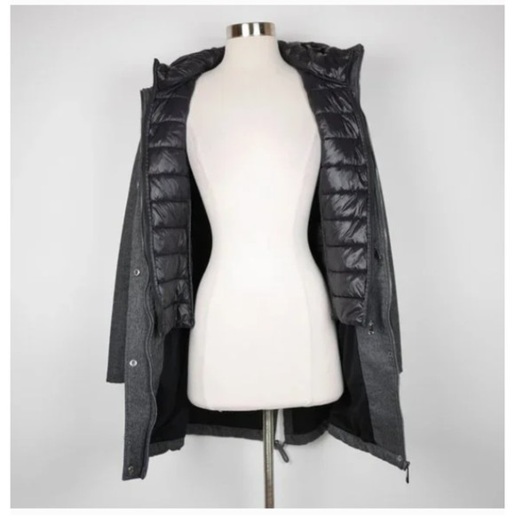 GUESS Women's Gray Pea Coat Trench with Hood and Insulated Puffer Vest S - Picture 2 of 13